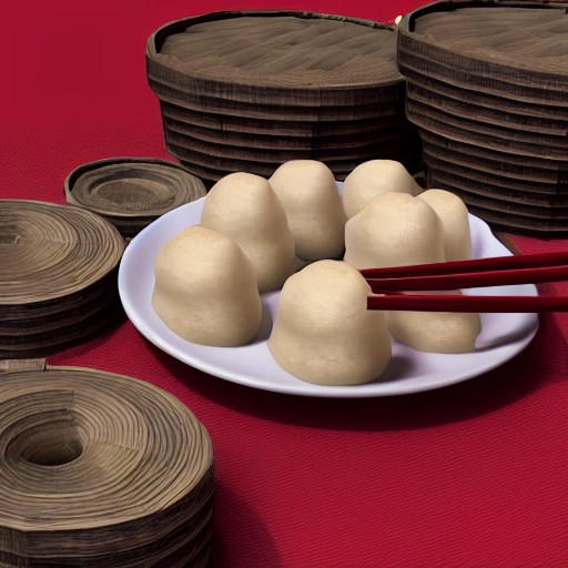 dim sum at red background, 3D