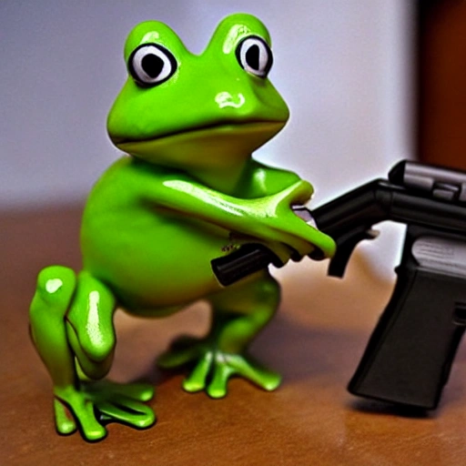 Frog holding gun