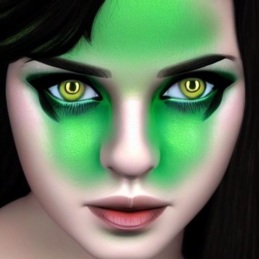 beautiful woman face with green eyes , 3D
