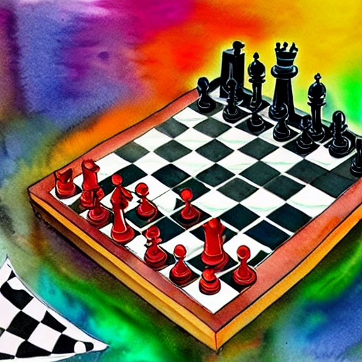 chess board , Trippy, Water Color