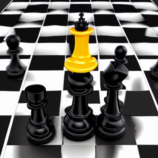 Queen peice from chess floating above the chess board, 3D, Cartoon