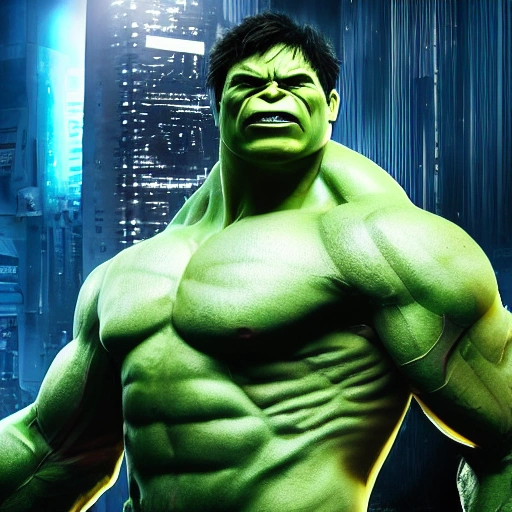 Hulk, ultra detailed, 
half torso image, cyborg, robotic parts, beautiful soft studio light, edge lighting, vibrant details, luxurious cyberpunk, lace, hyper realistic, electrical wires, hulk microchip in the head , beautiful background , style terminator, 4k
