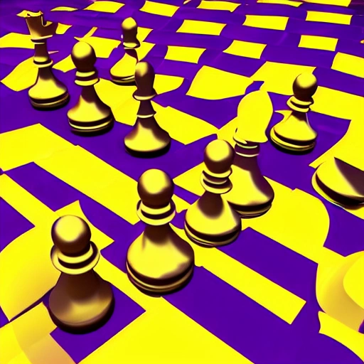 Purple and gold chess board falling, 3D