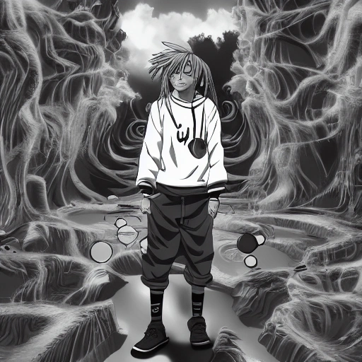 anime, juice wrld,standing,full body, Cartoon, hd, 1080p,2d,mono 