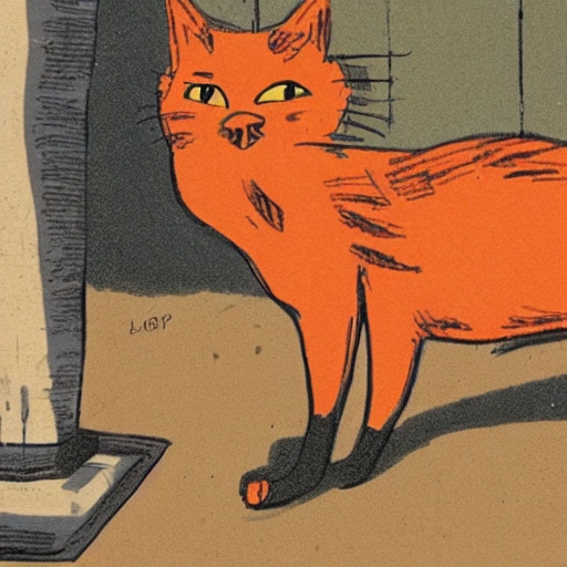 an orange-colored cat, powerful villain, with antique clothing