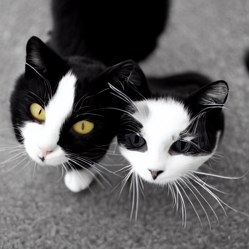 Two Black and White cats, playing, Trippy