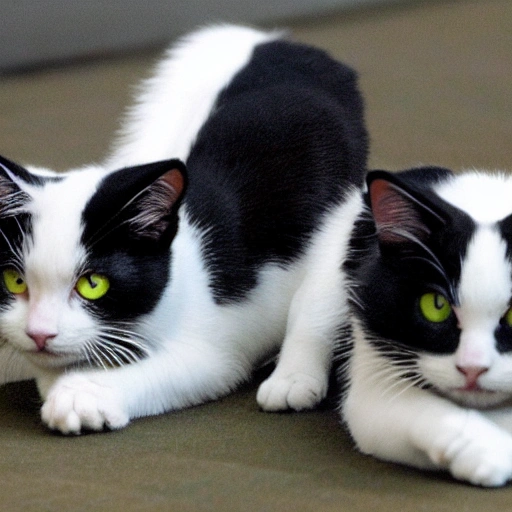 Two Black and White cats, playing, anime