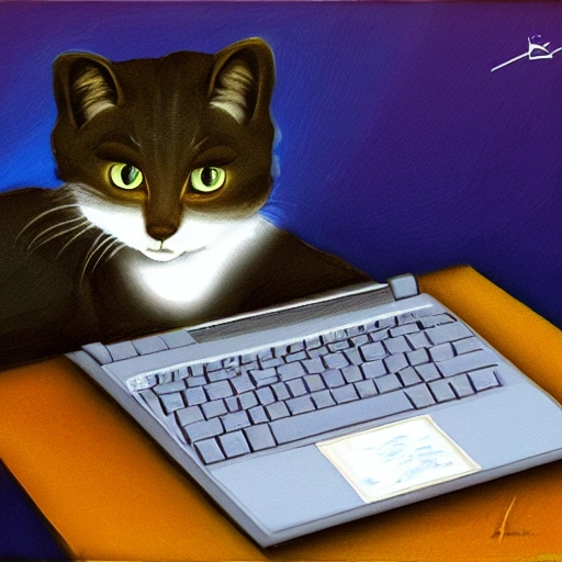 A little cat using a laptop computer with the web browser Microsoft Edge open, 3D, full view, digital art, 4k, 8k