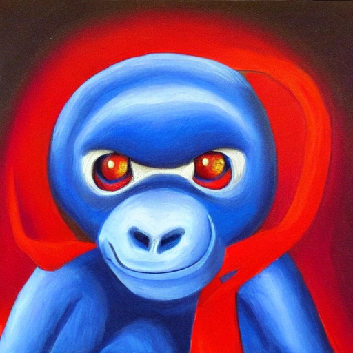 giant blue monkey with red eyes, Oil Painting, Cartoon