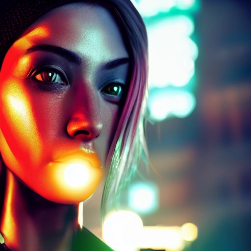 side close up portrait of 1 cyberpunk girl, detailed face, spotlight, cyberpunk city, wired, multicolored, vibrant high contrast, hyperrealistic, photografic, 8k, epic ambient light, octane render