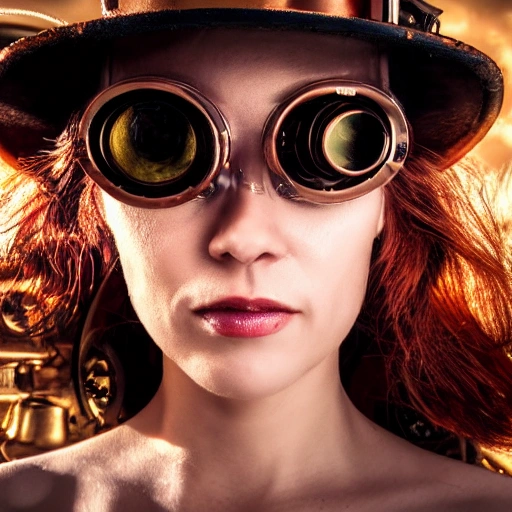  8k, detailed, close up portrait of sandra Bulock standing in a steampunk city with the wind blowing in her hair, cinematic warm color palette, spotlight