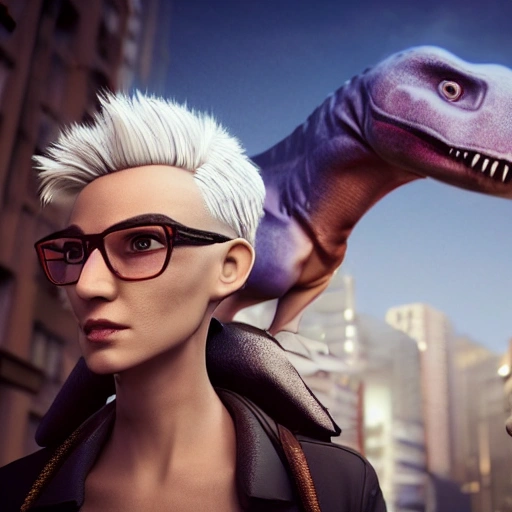1 cute dinosaur avatar, with white hair, modern haircut high fad ...