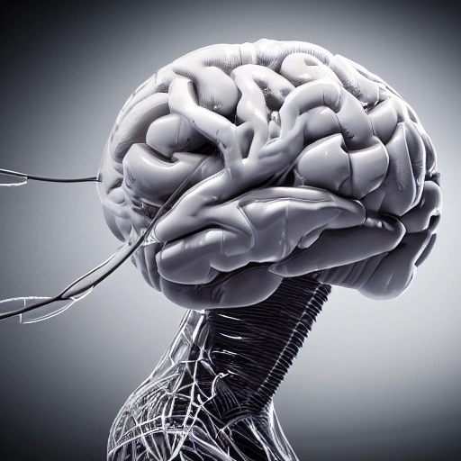 complex 3d render ultra detailed of a beautiful porcelain human brain, cyborg, robotic parts, 150 mm, beautiful studio soft light, rim light, vibrant details, luxurious cyberpunk, lace, hyperrealistic, cable electric wires, microchip, elegant, beautiful background, octane render, H. R. Giger style, 8k