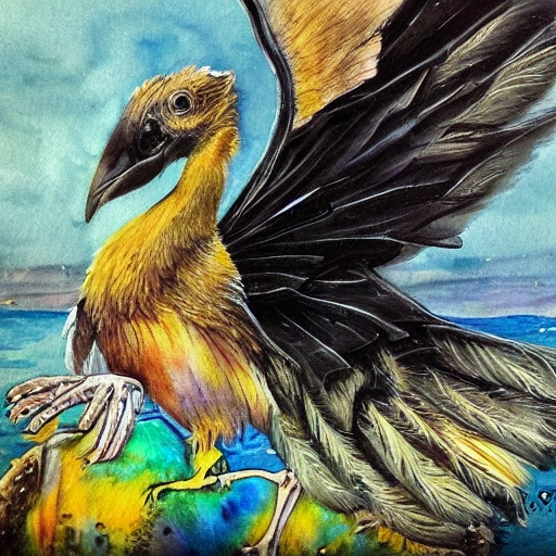  Oil Painting, Water Color, CiberPunk, magic realism, animals, black, wings