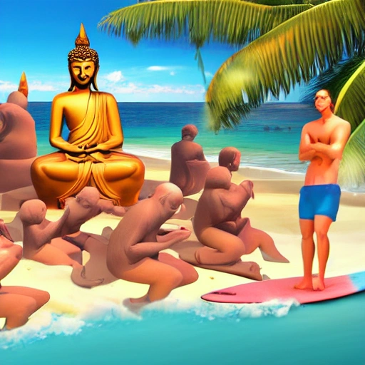 surf budha beach , 3D, Cartoon