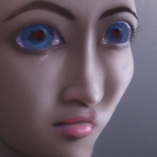 3D rendered macro painting of a person with cinematic lighting, no background, viewed at eye level with a wide angle lens.