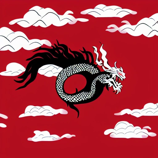 japanese dragon flying over the sky in digital illustration style