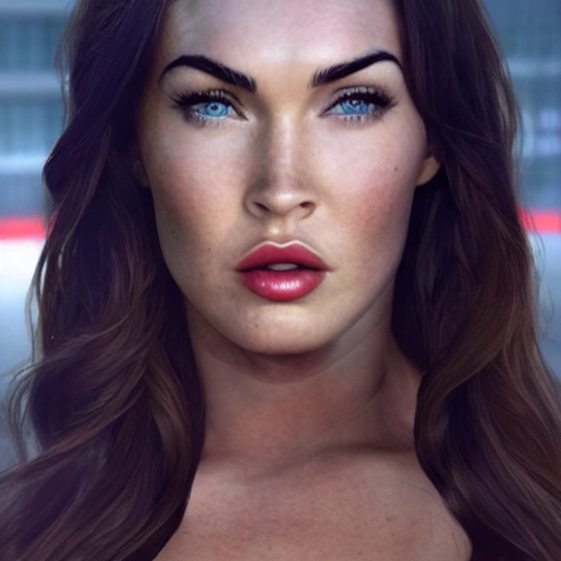 Megan Fox as Iron-man version. ((Simetric face)) , (perfect face) , wallpaper, high definition, ultra realistic, hyperrealism, focus camera, fog camera, 8k.