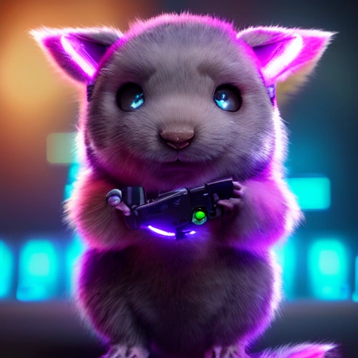 High quality 3D render neo - cyberpunk very cute half
fluffy! wombat!! half cyborg with headphones,
mechanical paw, highly detailed, unreal engine
cinematic smooth, in the style of detective pikachu,
hannah yata charlie immer, neon purple light, low
angle, uhd 8k, sharp focus