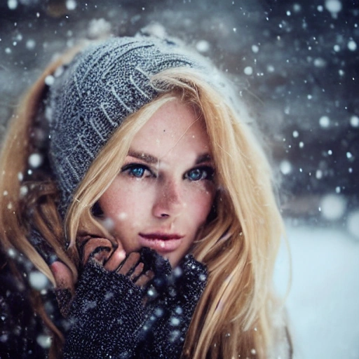 professional portrait photograph of a gorgeous Norwegian girl in winter clothing with long wavy blonde hair, ((sultry flirty look)), freckles, beautiful symmetrical face, cute natural makeup, ((standing outside in snowy city street)), stunning modern urban upscale environment, ultra realistic, concept art, elegant, highly detailed, intricate, sharp focus, depth of field, f/1.8, 85mm, medium shot, mid shot, (centered image composition), (professionally color graded), ((bright soft diffused light)), volumetric fog, trending on instagram, trending on tumblr, hdr 4k, 8k