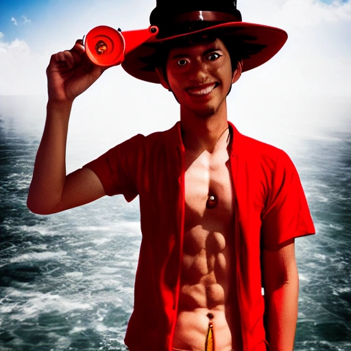 Cosplayer as Monkey D Luffy. high definition, ((Simetric face)) , ultra realistic, hyperrealism, focus camera, fog camera, 8k, wallpaper