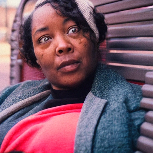 hold Black and Asian woman sitting on bus stop bench on the North side of Chicago 35mm image

