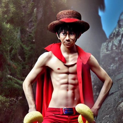 Cosplayer as Monkey D Luffy. high definition, ((Simetric face)) , ultra realistic, hyperrealism, focus camera, fog camera, 8k, wallpaper, HDR. 