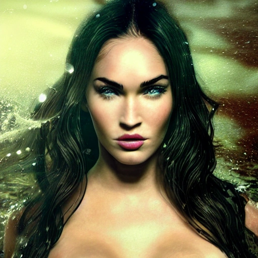 Megan Fox as a sirena 🧜‍♀️, under water. high definition, ((Simetric face)) , ultra realistic, hyperrealism, focus camera, fog camera, 8k, wallpaper, HDR. 