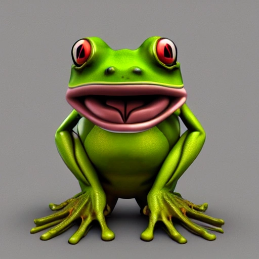 Anthropomorphic muscular angry Frog holding a machine gun., 3D