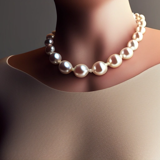 Hyper realistic 4K model, Unreal Engine Eye level view extra-wide angle full-body portrait of a Pearl Necklace on a white background.