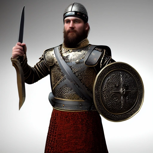 Hyper realistic 4K model, unreal engine Eye level view extra-wide angle full-body portrait of a Frankish Soldier who looks like Charles Martel, standing character on a white background. Square image.