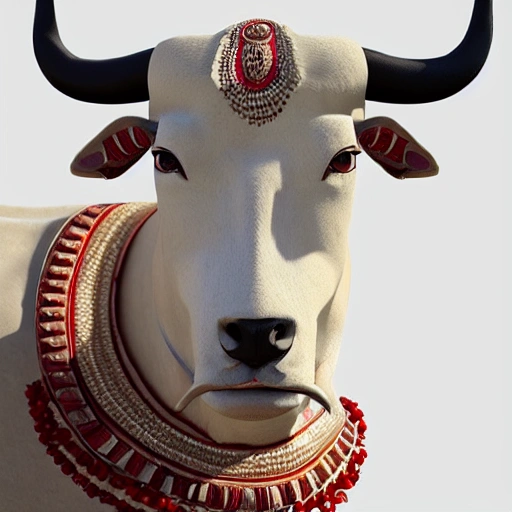 Hyper realistic 4K model, unreal engine Eye level view side-view extra-wide angle full-body portrait of a Harappan Bull on a white background.