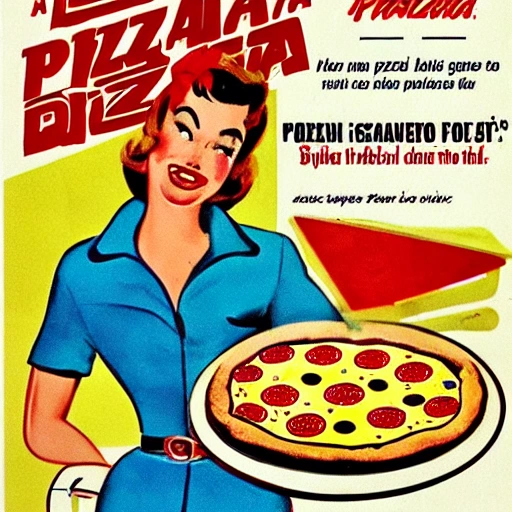 pizza ad, colorfull, american dream. 50s style, retro,, Cartoon