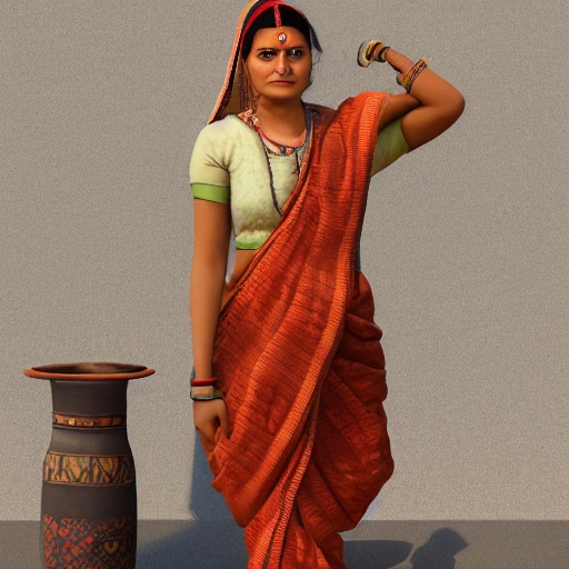 Hyper realistic 4K model, unreal engine Eye level view extra-wide angle full-body portrait of a Harappan Farmer's Wife who looks like Lopamudra Raut, standing character on a white background. Square image.
