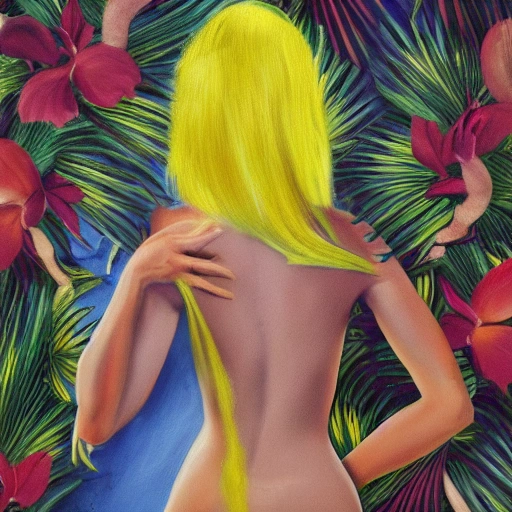 Tropical PAINT,NAKED  WOMAN WITH YELOW HAIR