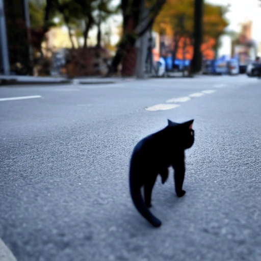 a black cat crossing the street, 