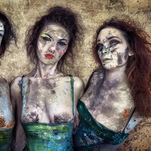 Beauty women in old paint 