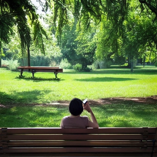 Please create an image of a person sitting on a bench in a park ...