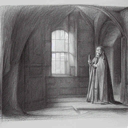 Before, the classical right moved between the flag room and the sacristy; he exchanged the candle for the saber at his convenience, Pencil Sketch