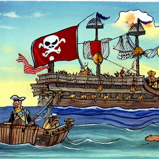 pirate ship, war on sea, Cartoon