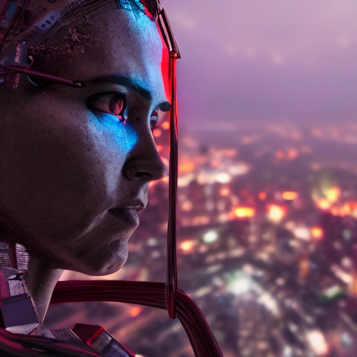  side close up portrait of 1 city jerusalen, detailed face, spotlight, cyberpunk city, wired, multicolored, vibrant high contrast, hyperrealistic, photografic, 8k, epic ambient light, octane render