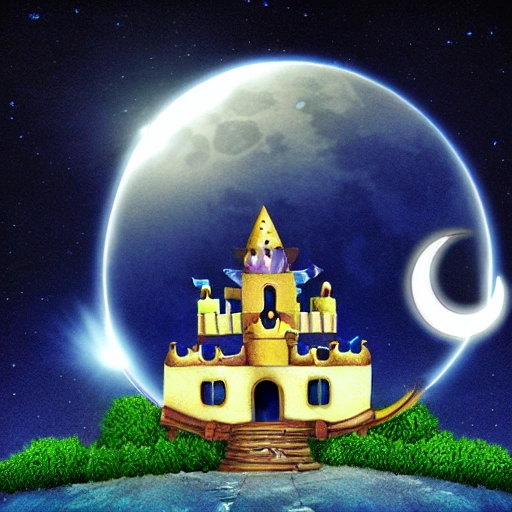 Flying Castle with the moon in the backgroud