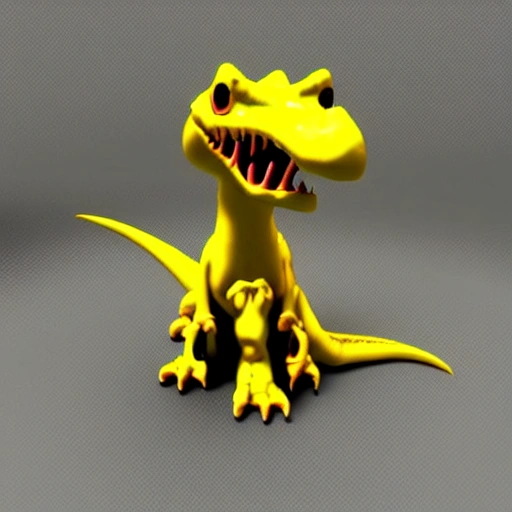 yellow dinosaur, 3D, cute, semi realistic, t rex, friendly