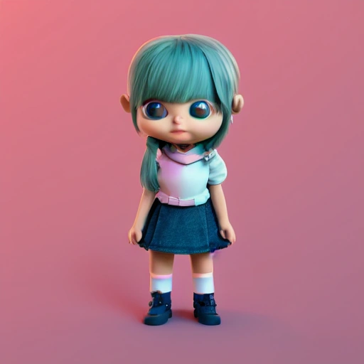 tiny cute girl toy, standing character, soft smooth lighting, soft pastel colors, skottie young, 3d blender render, polycount, modular constructivism, pop surrealism, physically based rendering, square image, 