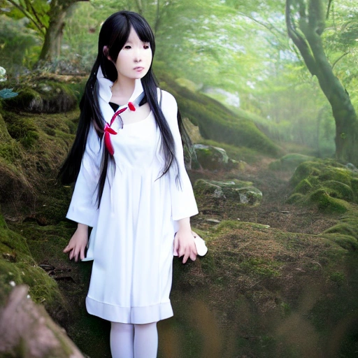 japanesse girl, ultrarealistic, 8k, long hair, white dress, full body, elf
