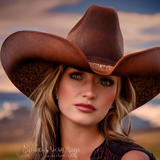 professional portrait photograph of gorgeous rancher girl, (((sultry flirty look))), nude, seductive, alluring, beautiful symmetrical face, cute natural makeup, (wearing brown cowboy hat), (wearing traditional clothing), confident pose, elegant, feminine, ((Utah landscape in background)), wild west, ultra realistic, character concept art, highly detailed, intricate, (sharp focus), 85mm, medium shot, mid shot, (centered image composition), ((professionally color graded)), ((bright soft diffused light)), volumetric fog, trending on instagram, trending on tumblr, hdr 4k, 8k