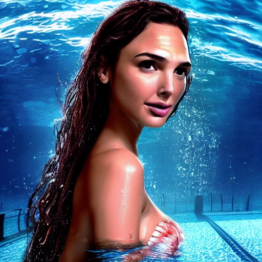 Gal Gadot as a sirena 🧜‍♀️, swimming under water. (((Anime version))), high definition, ((Simetric face)) , ultra realistic, hyperrealism, focus camera, fog camera, 8k, wallpaper, HDR. 