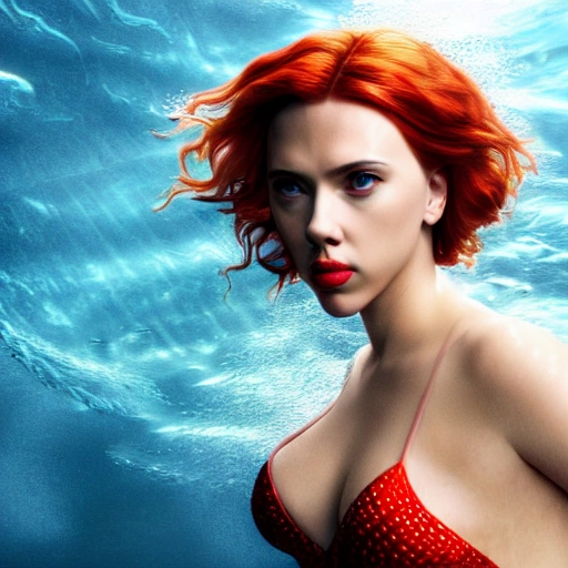 Scarlett Johansson as a sirena 🧜‍♀️, swimming under water. high definition, ((Simetric face)) , ultra realistic, hyperrealism, focus camera, fog camera, 8k, wallpaper, HDR. 