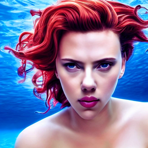 Scarlett Johansson as a sirena 🧜‍♀️, swimming under water. high definition, ((Simetric face)) , ultra realistic, hyperrealism, focus camera, fog camera, 8k, wallpaper, HDR. 