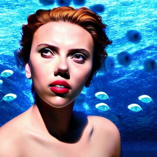 scarlett Johansson as a fish 🧜‍♀️, swimming under water. high definition, ((Simetric face)) , ultra realistic, hyperrealism, focus camera, fog camera, 8k, wallpaper, HDR. 